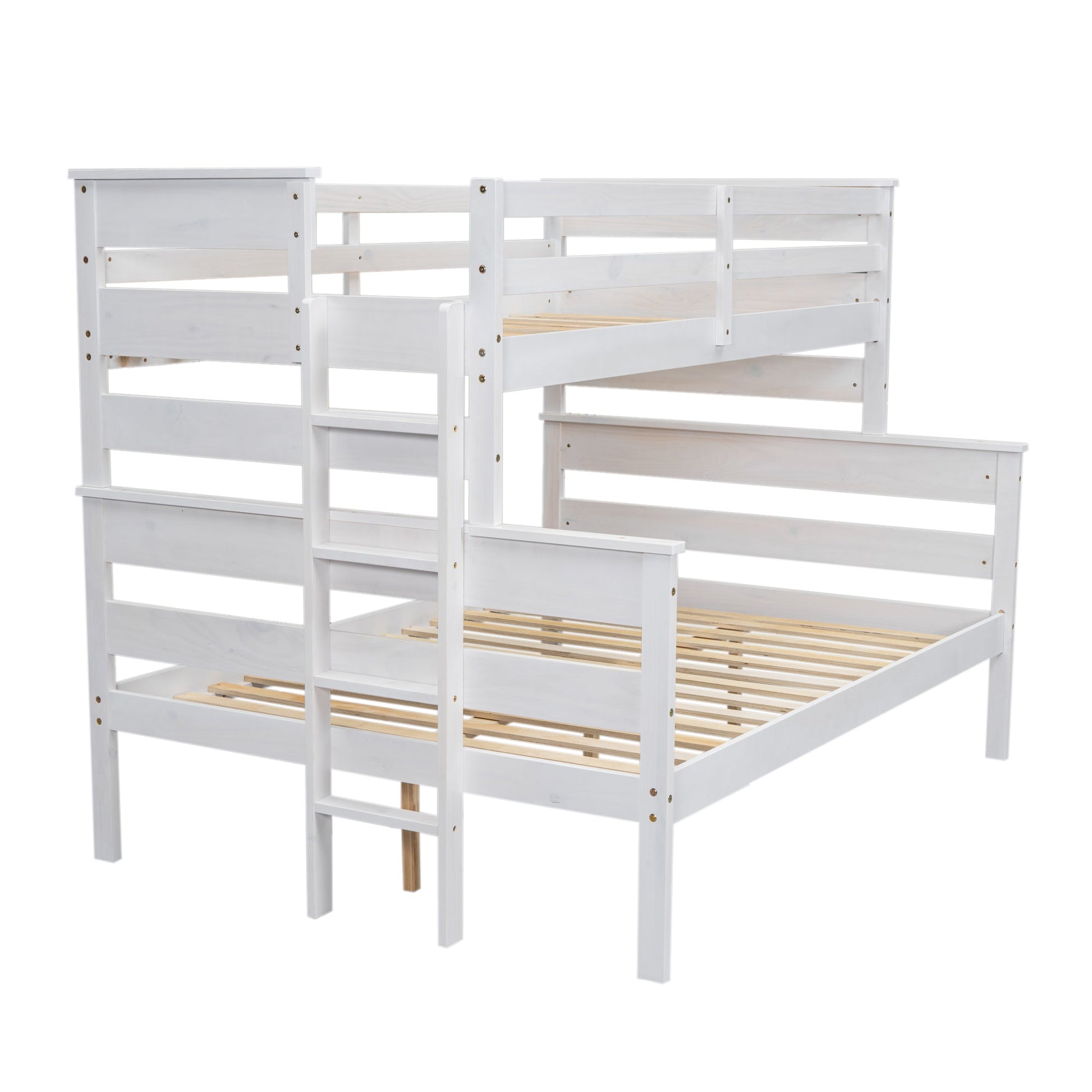 Wood Twin over Full Bunk Bed with Ladder White - Korvel