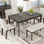 TOPMAX 6-Piece Dining Table Set with Upholstered Dining Chairs and Bench Farmhouse Style Tapered Legs Dark Gray+Beige - Korvel