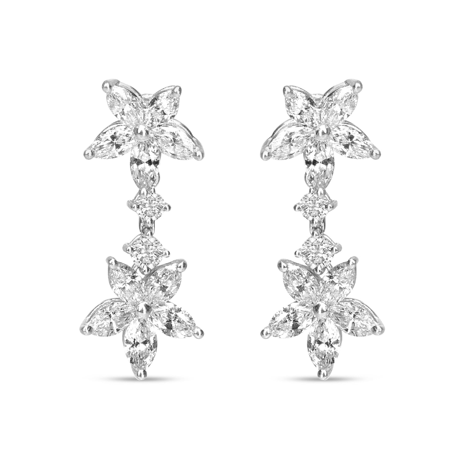 Pendientes Colgantes Florales de Diamante Marquise en Oro Blanco de 18k
