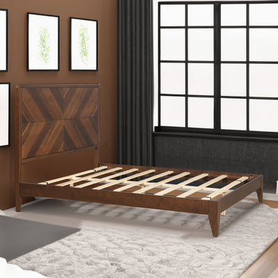 Mid-Century Modern Platform Bed Wood Slat Support with No Box Spring Needed,Queen, Walnut - Korvel