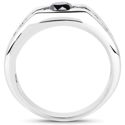 Anillo de Compromiso de Diamante Negro Genuino de 0.74 Quilates en Plata de Ley
