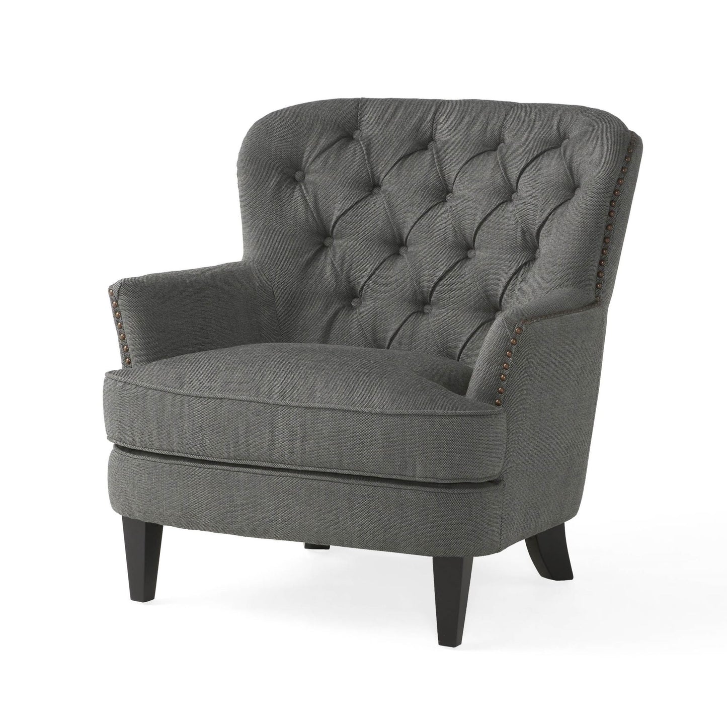 Modern grey fabric club chair and Ottoman set, stylish cushioned armchair, paired with Ottoman style - Korvel