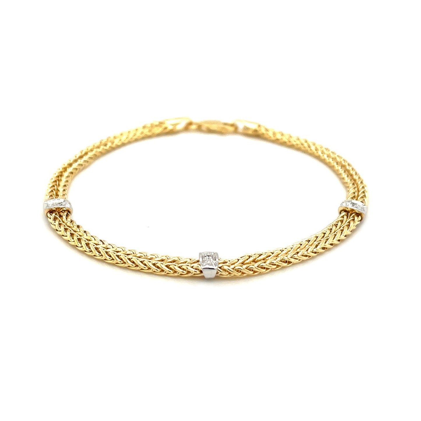 Bracelet en chaîne duale en or bicolore 14k avec stations en diamant