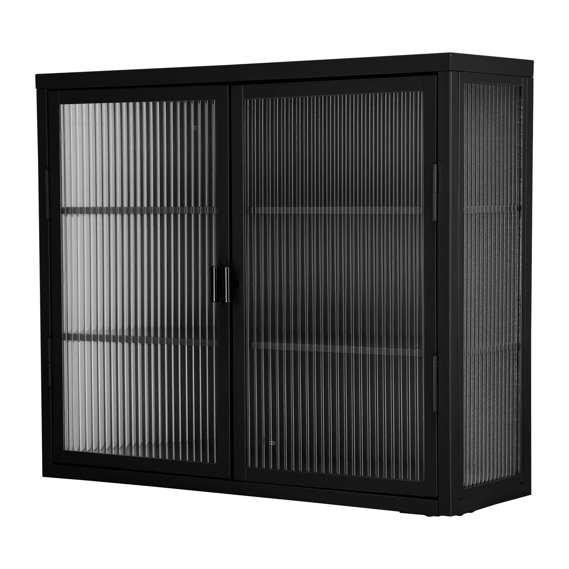 Retro Style Haze Double Glass Door Wall Cabinet With Detachable Shelves for Office Dining Room Living Room - Korvel