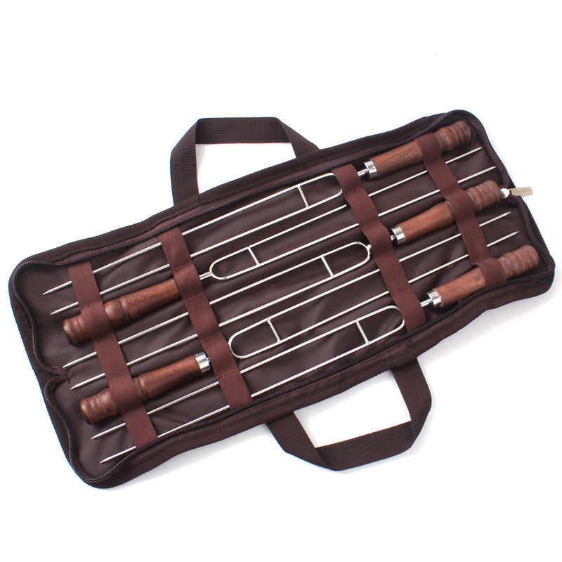 Outdoor Grill Grill Fork Wood Handle U Type Grill Pin Stainless Steel Grill Stick Wood Handle U Type Roast Pin Picnic Grill Meat - Korvel