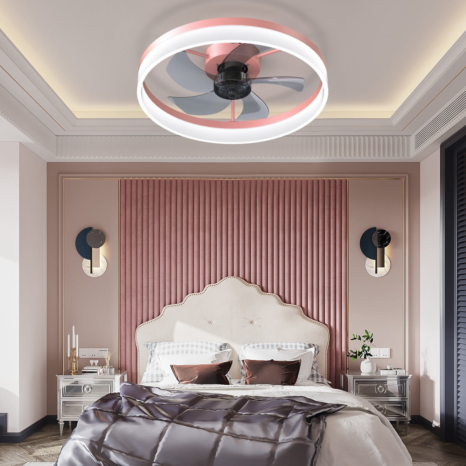 Ceiling Fans with Lights Dimmable LED Embedded installation of thin modern ceiling fans(Pink) - Korvel