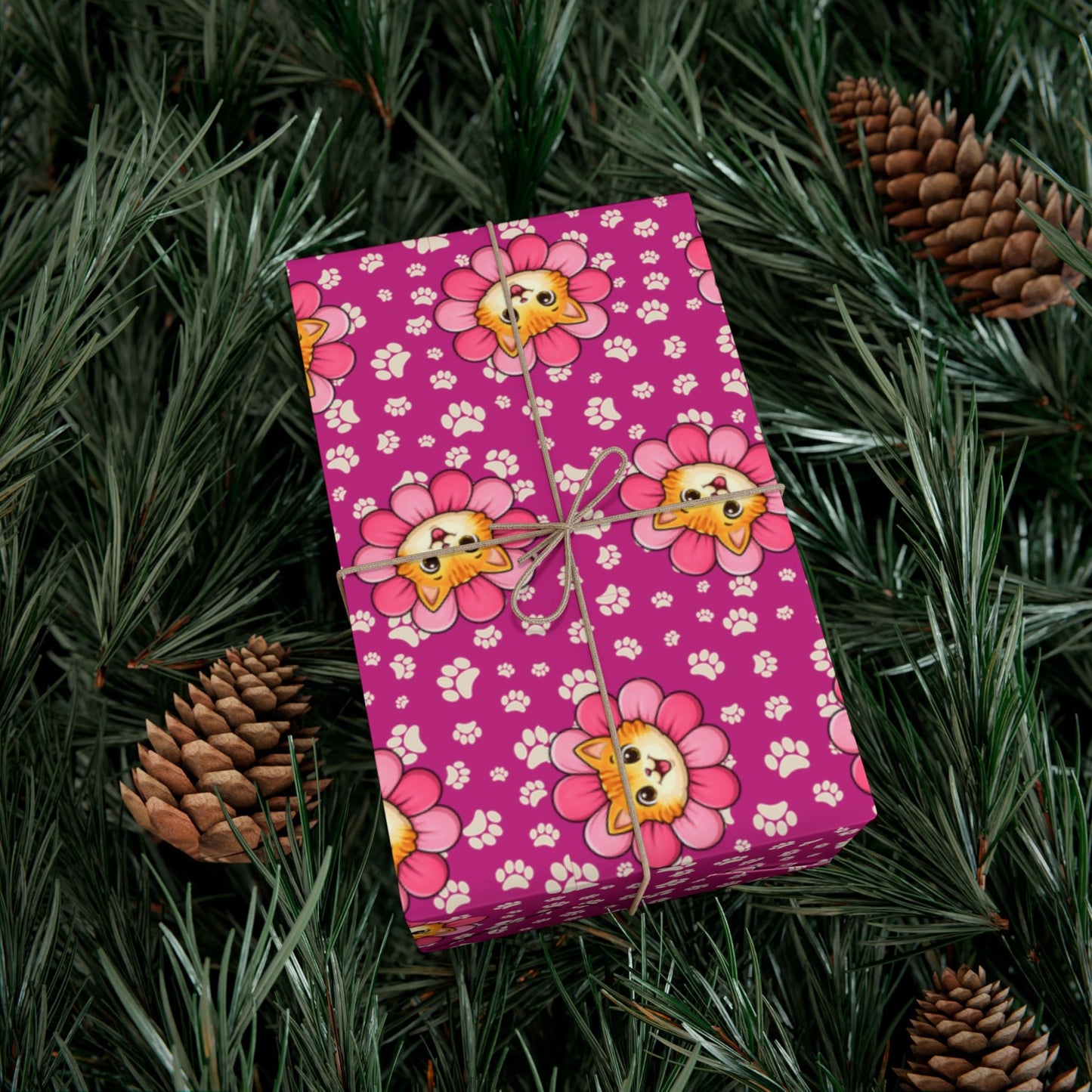 Pink Cat Blossom Gift Wrap | Adorable Cat Lover Wrapping Paper