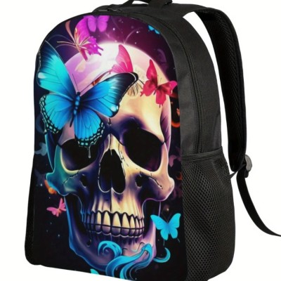 Mochila Escolar de Gran Capacidad con Estampado de Calavera