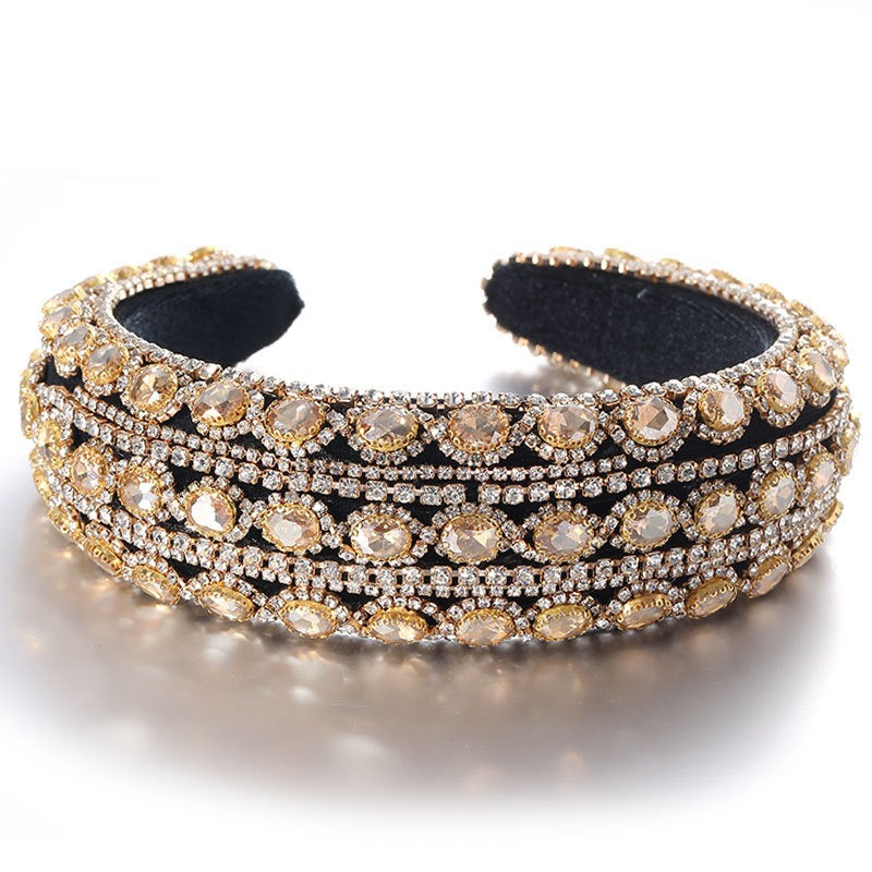 Heavy craftsmanship Baroque crystal headband with retro glass inlaid diamond hair accessories - Korvel