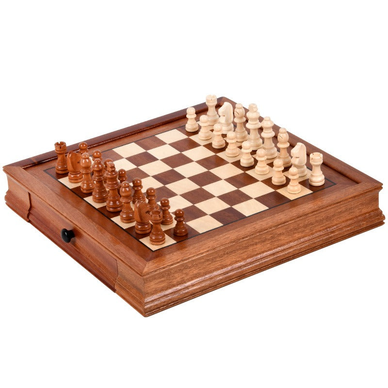Drawer style solid wood veneer splicing chessboard magnetic chess box set - Korvel