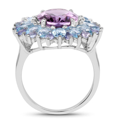 7.79 Carat Amethyst, Blue Topaz & Tanzanite Sterling Silver Ring