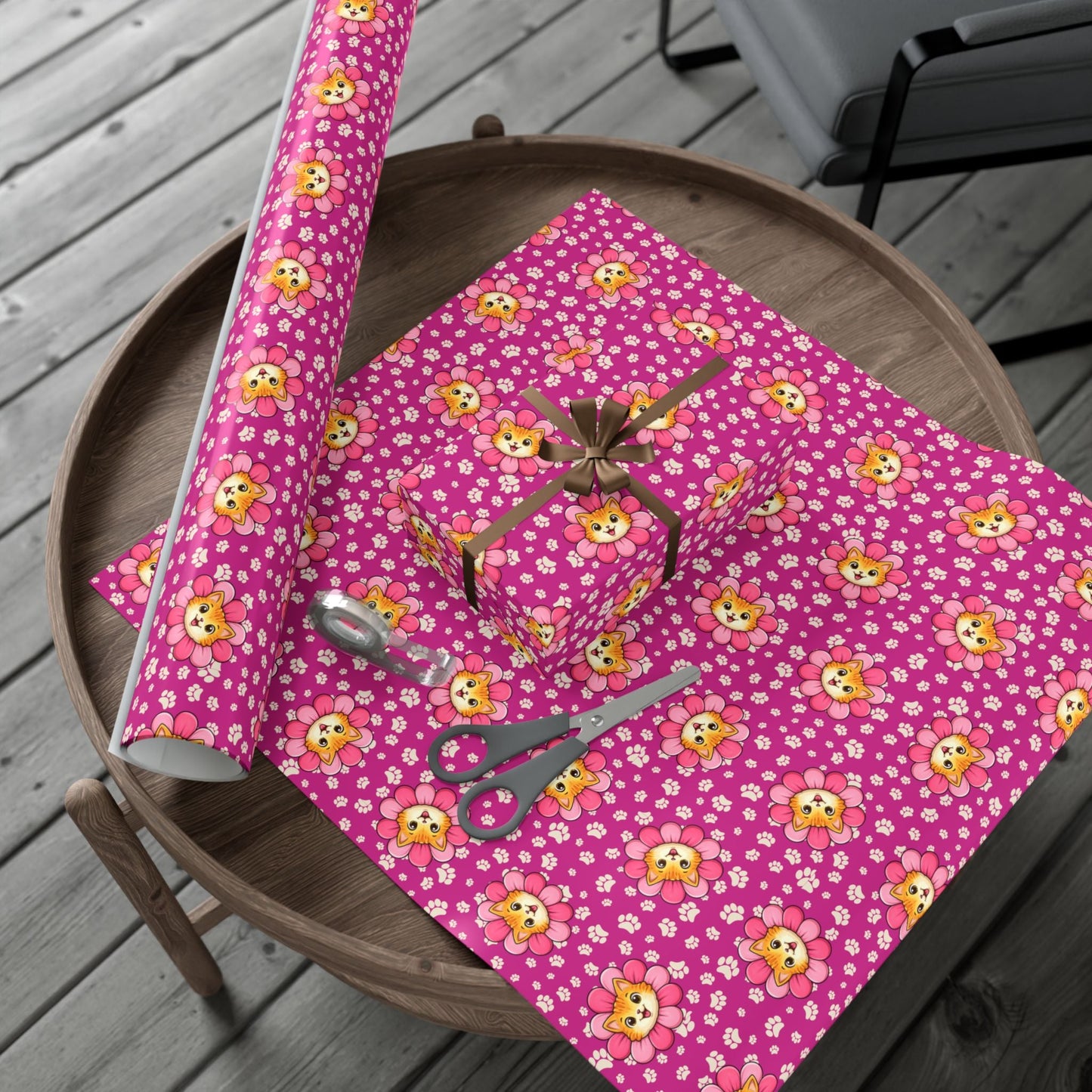 Pink Cat Blossom Gift Wrap | Adorable Cat Lover Wrapping Paper