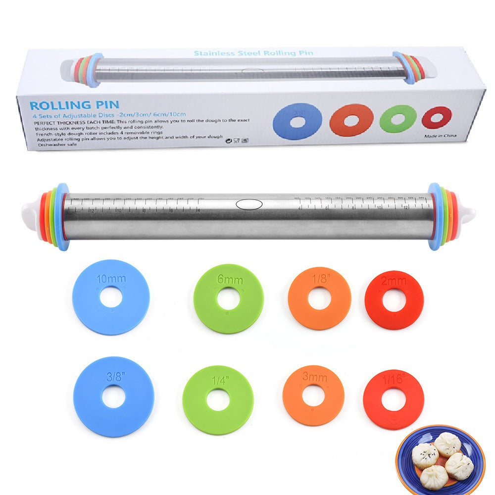 17 inch stainless steel adjustable thickness rolling pin scale rolling pin leather material kneading tool - Korvel