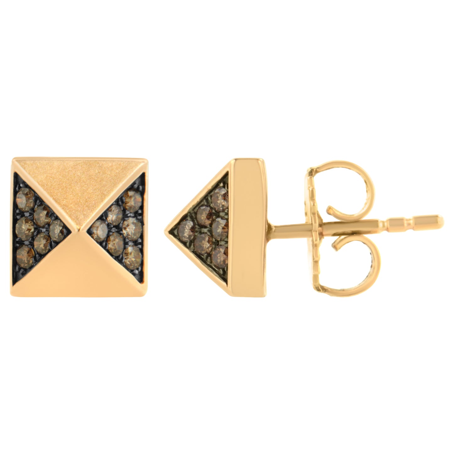 Pendientes de Stud Pirámide de Diamante Marrón en Oro Rosa de 14K
