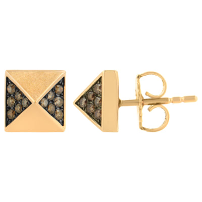 Pendientes de Stud Pirámide de Diamante Marrón en Oro Rosa de 14K