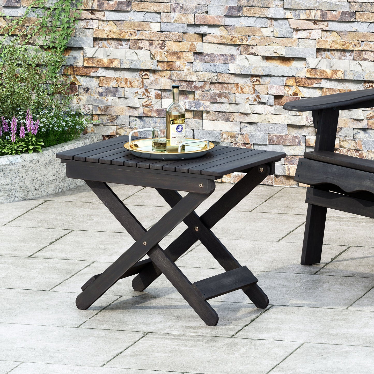 Outdoor Folding Wooden Side Table, Dark Gray, 15"D x 22.75"W x 18.25"H - Korvel