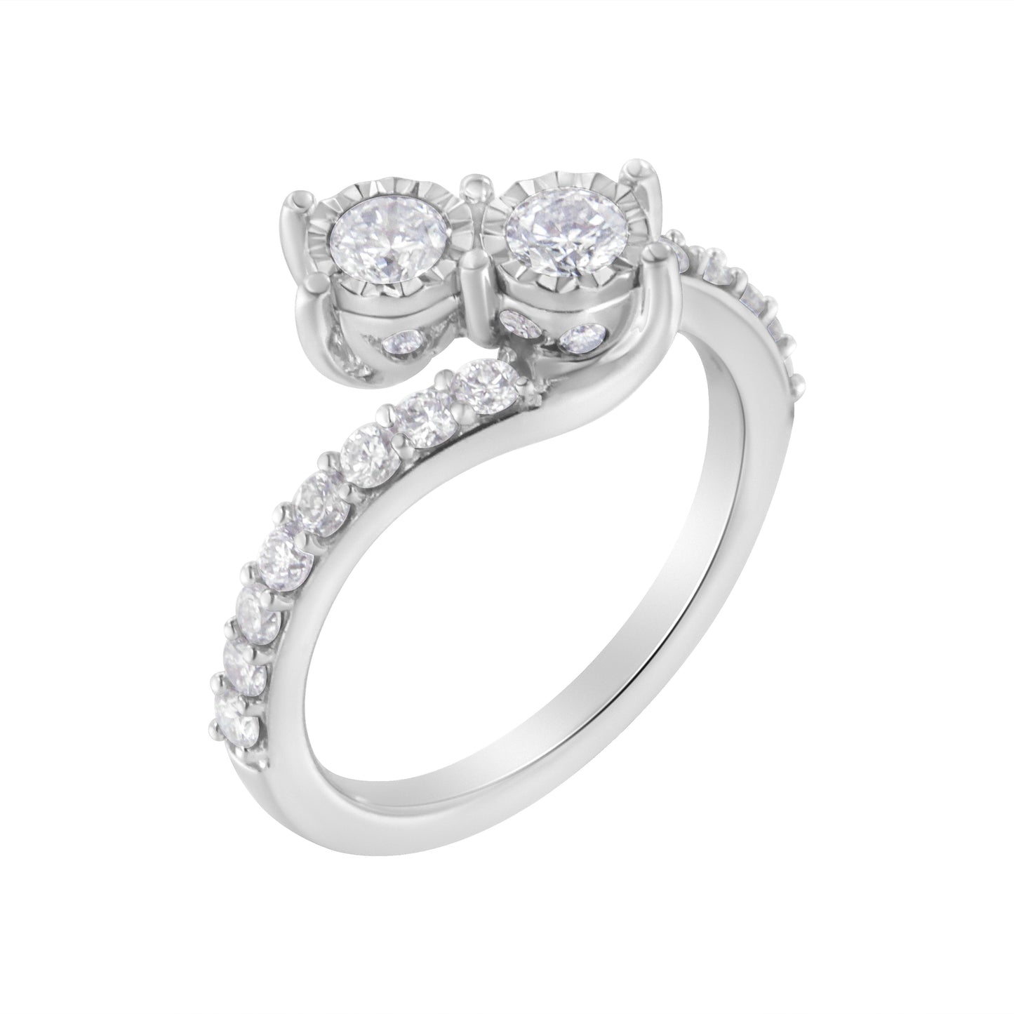 Anillo de dos piedras de diamante en oro blanco de 10K - Talla 6