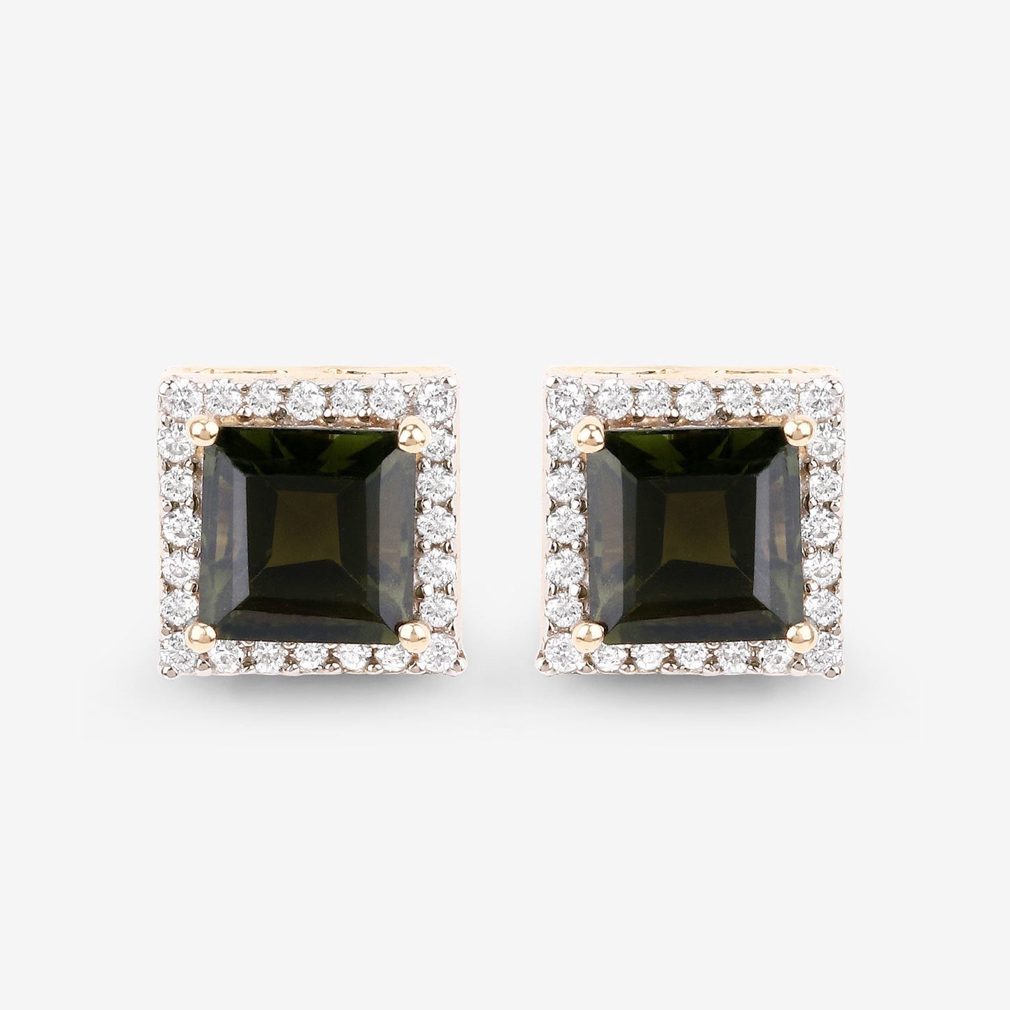 1.55 Carat Genuine Green Tourmaline and White Diamond Earrings