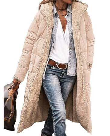 Elegant Solid Color Hooded Long Coat for Women