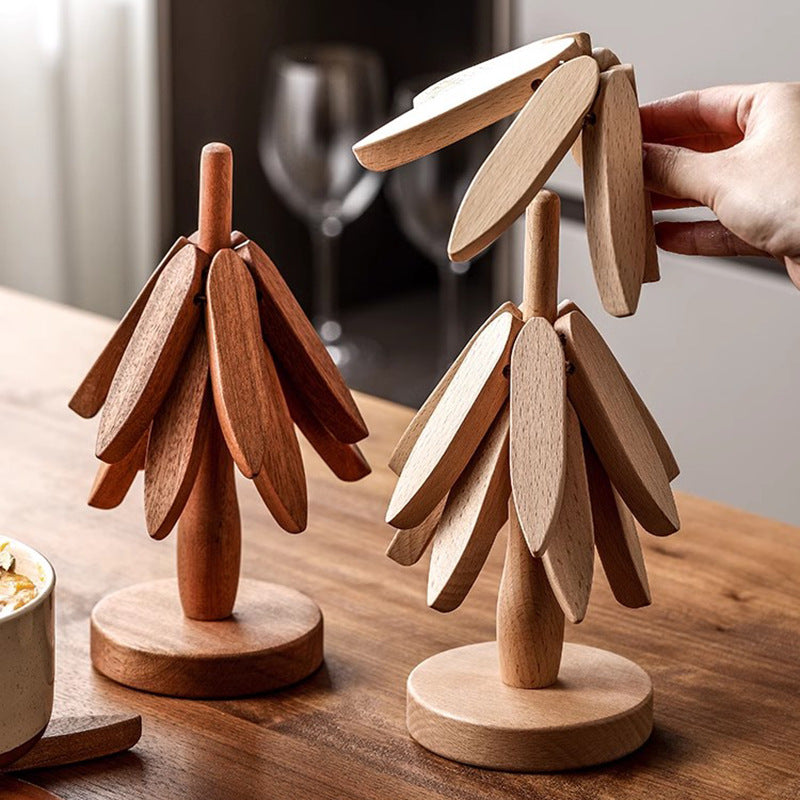 Wooden Christmas Tree Folding Coaster Black Walnut Thick Seat Adiabatic Pad For Kitchen Desktop Decoration Housewarming Gift - Korvel