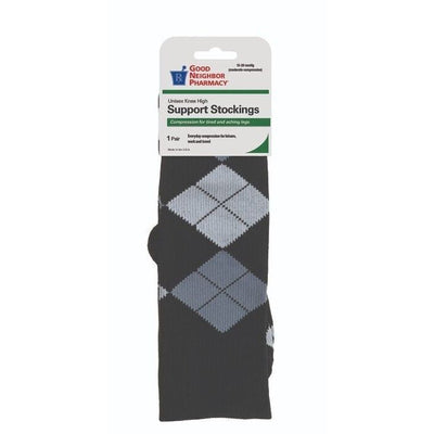GNP Support Knee High Socks - 15-20mmHg Compression - Gray Argyle - Small