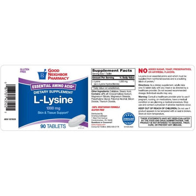Good Neighbor Pharmacy L-Lysine 1000mg Tablets - 90 Count