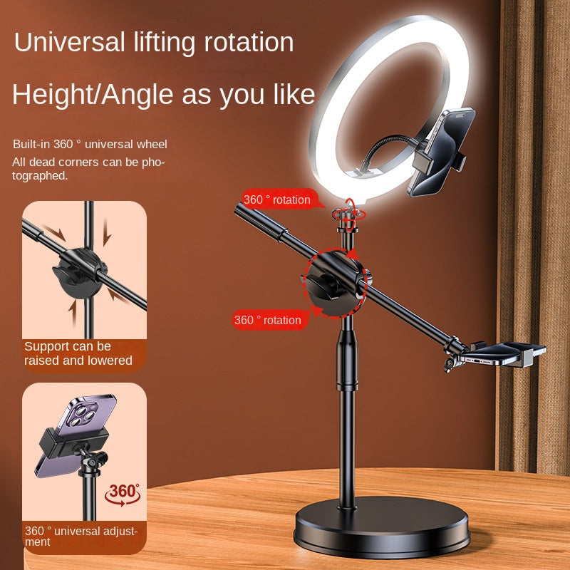 Mobile Phone Overhead Shooting Stand for Food Photography, Drawing, and Live Streaming - Adjustable Dual-Camera Position Desktop Phone Holder with Fill Light - Korvel