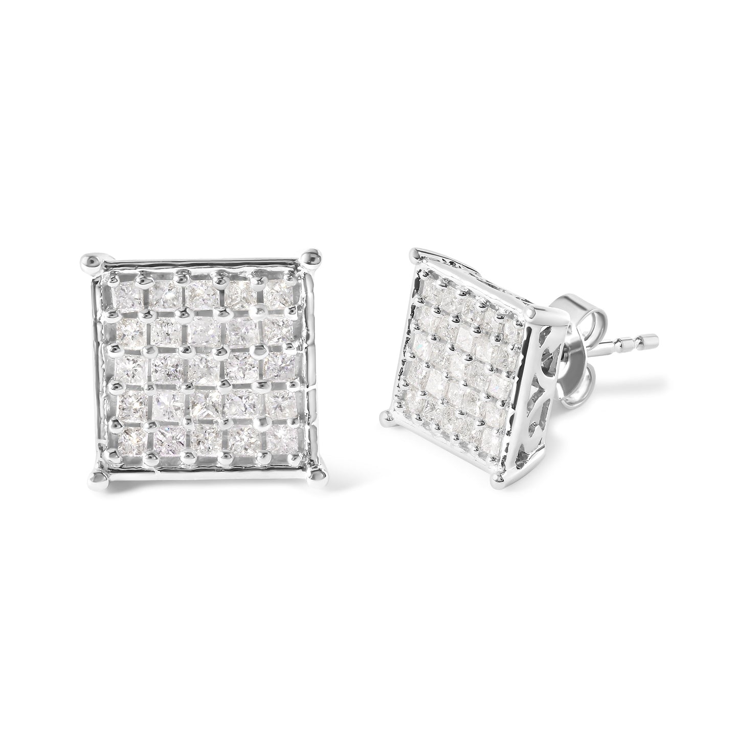 Boucles d'oreilles en diamant composite princesse en or blanc 10K