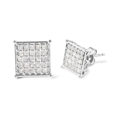 10K White Gold Princess Diamond Composite Stud Earrings