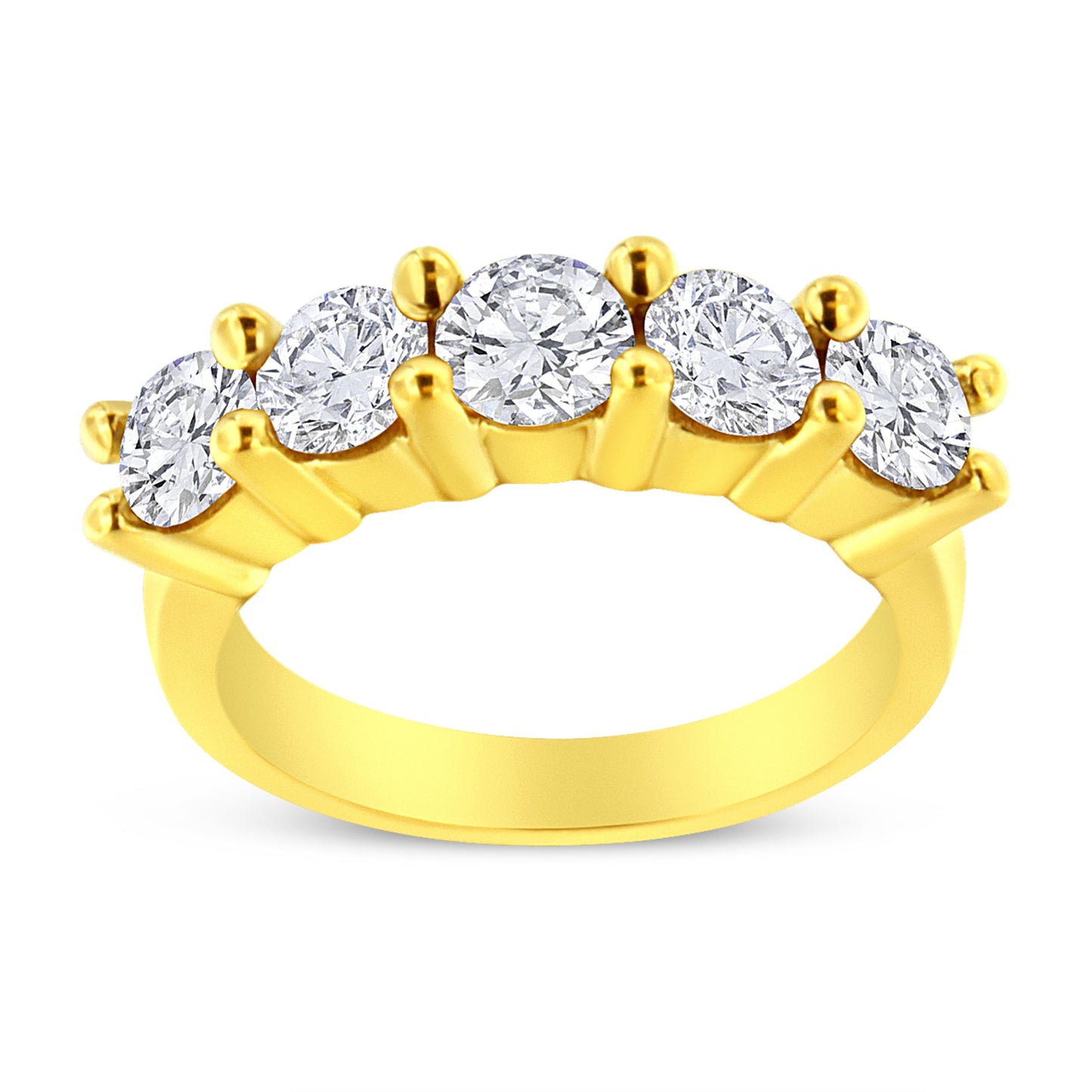 Anillo de boda de 5 piedras con diamantes de 2.0 Cttw en plata de ley chapada en oro amarillo de 14K
