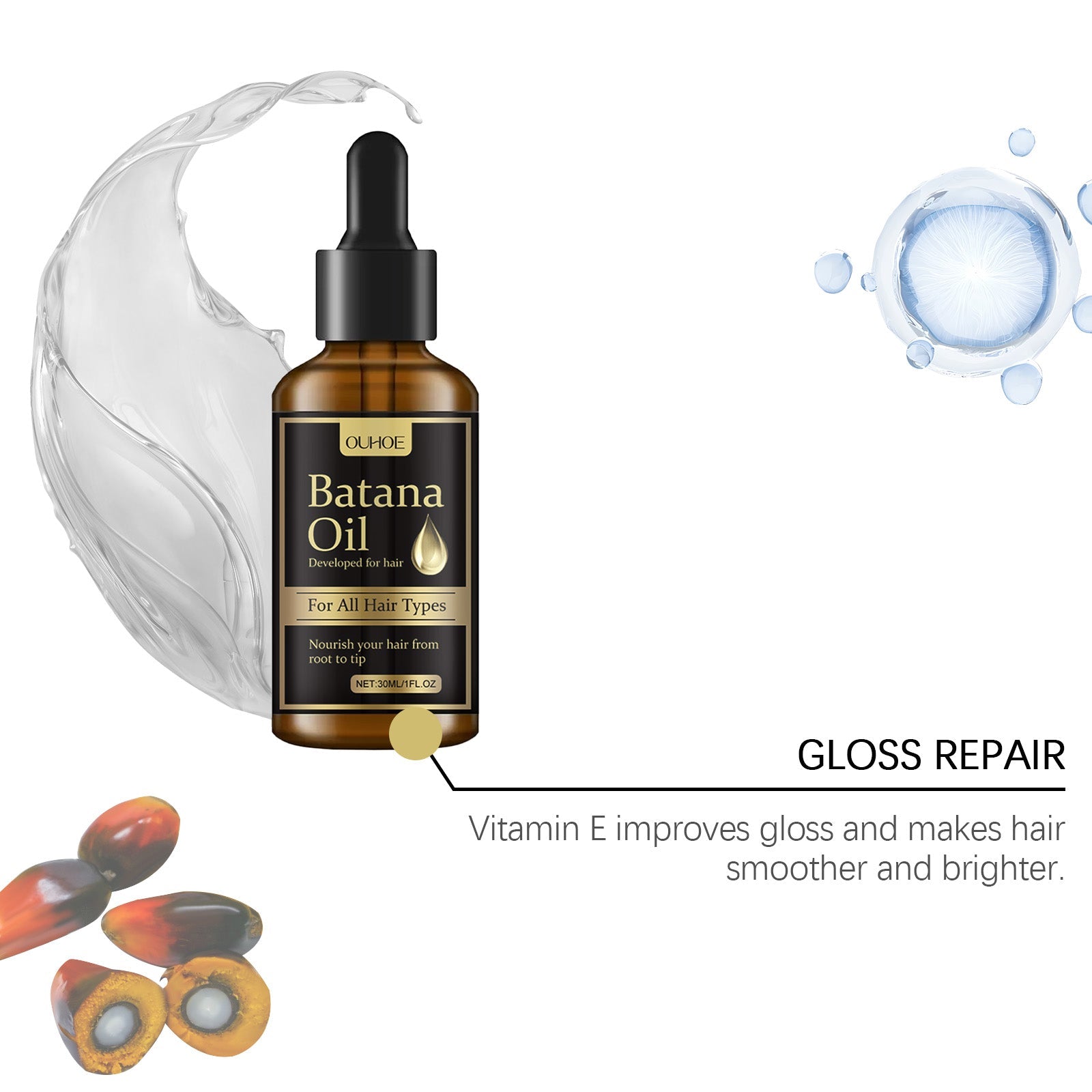Batana Hair Care Essential Oil, Nourishing And Moisturizing Soft Repair Vitamin E Nourishes The Scalp And Gives It A Glowing Glow - Korvel
