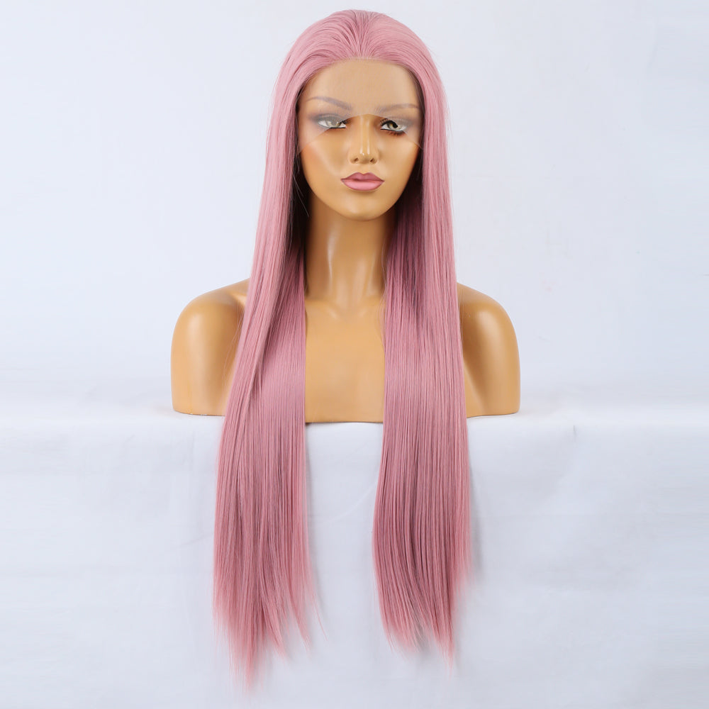 Synthetic Lace Wig Deep Part Long Straight Wig Ombre Pink Cosplay Wigs Synthetic Lace Wigs For Women - Korvel