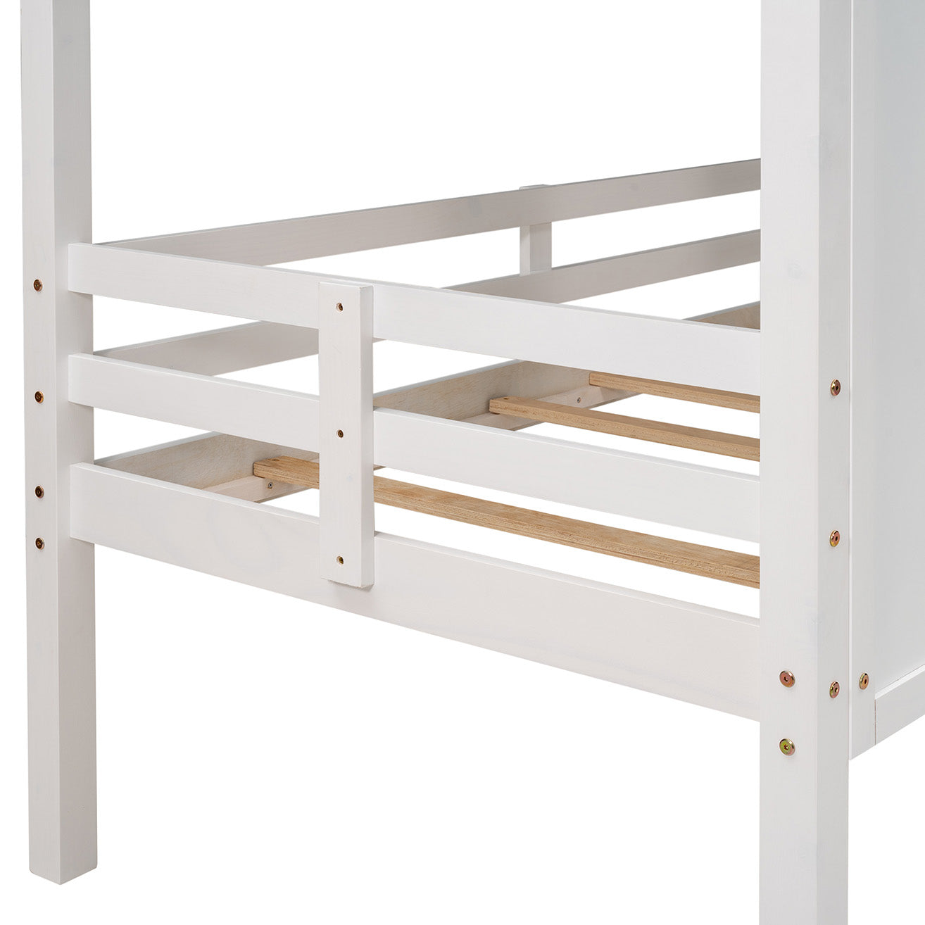 Twin Size Low Loft House Bed with Roof and Two Front Windows White - Korvel