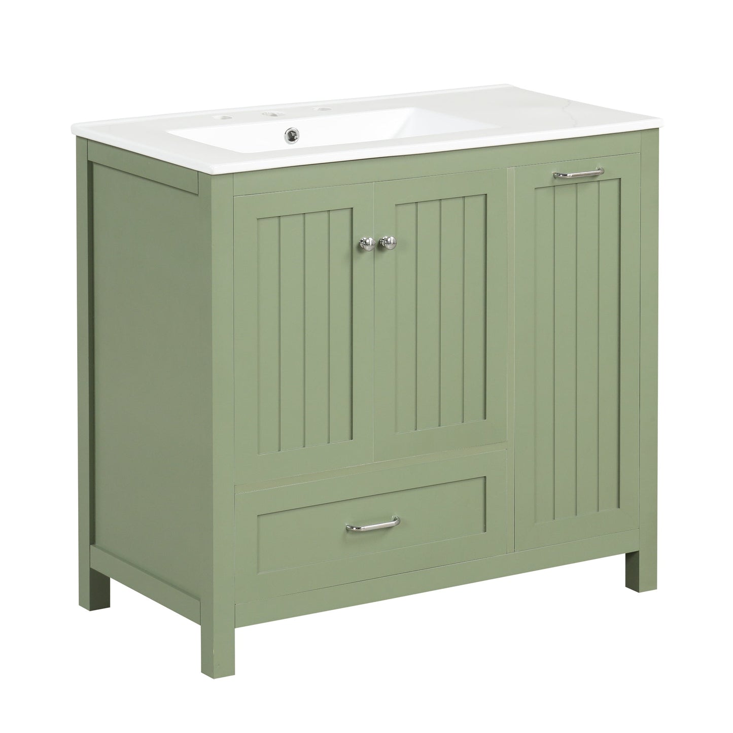 Meuble de salle de bain vert de 36" avec évier et rangement