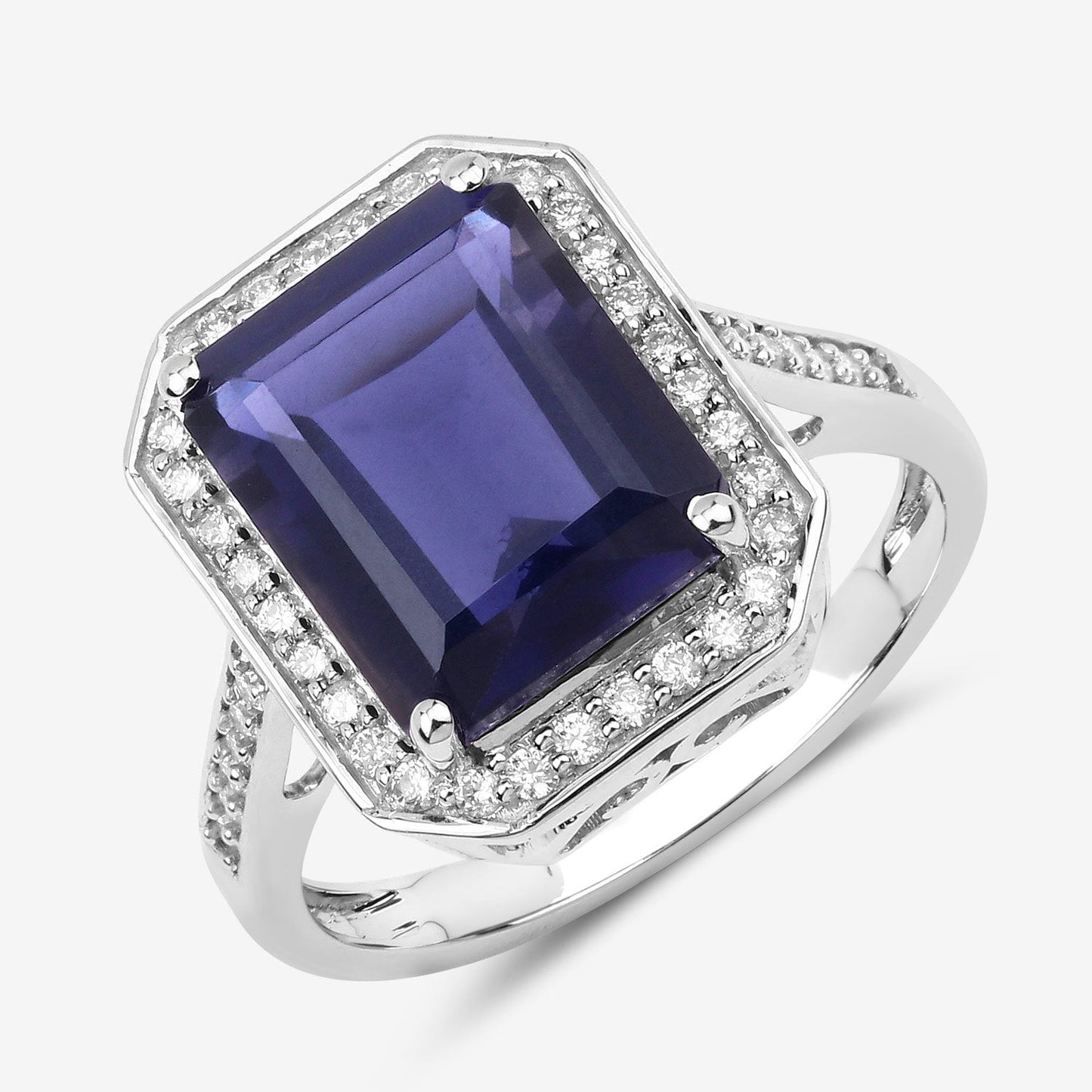 Bague de fiançailles en or blanc 14K avec iolite et diamant de 3,70 carats