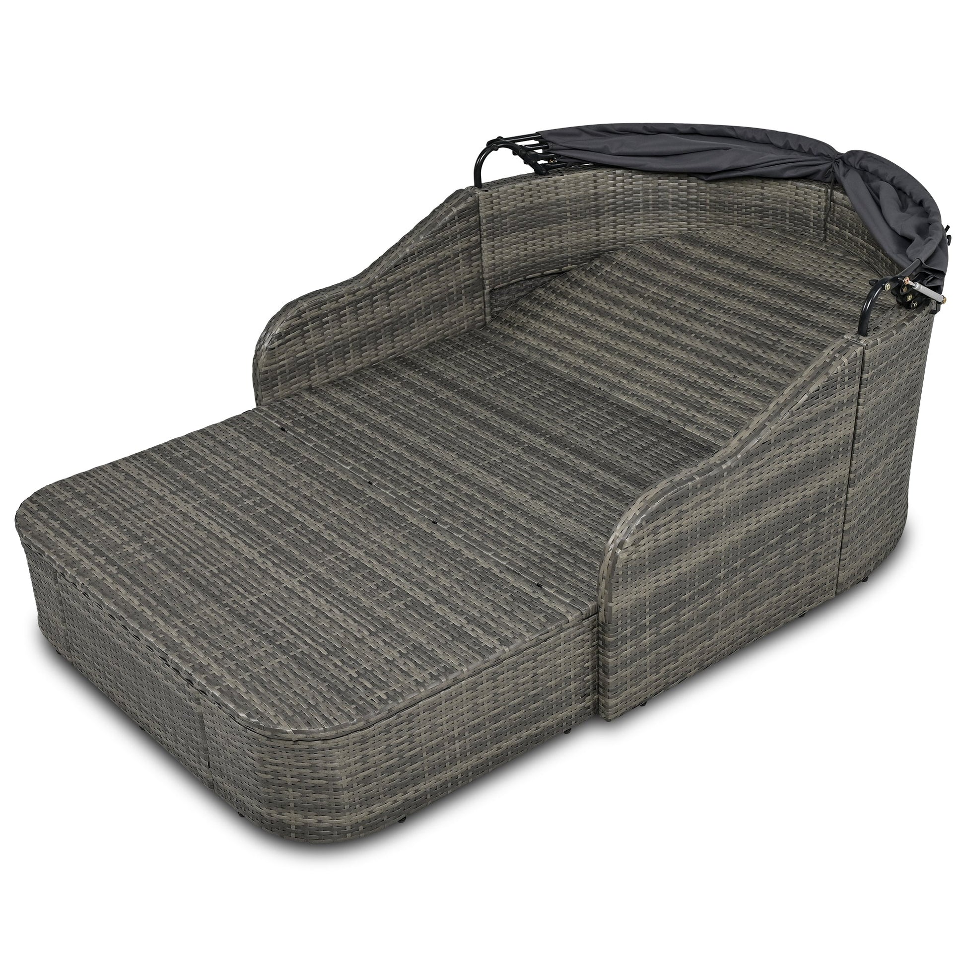 GO 79.9" Outdoor Sunbed with Adjustable Canopy, Double lounge, PE Rattan Daybed, Gray Wicker And Cushion - Korvel