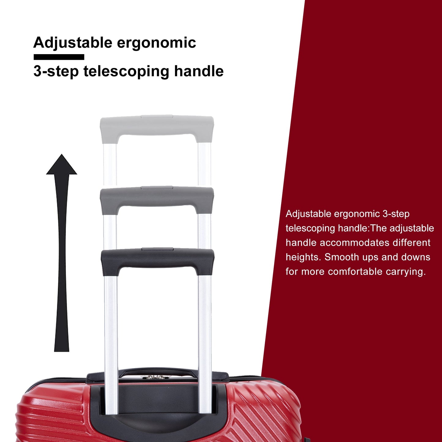 3 Piece Lightweight Luggage Set with Spinner Wheels - Red