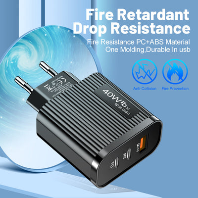 Premium Striped USB+2PD Type-C Mobile Phone Charger