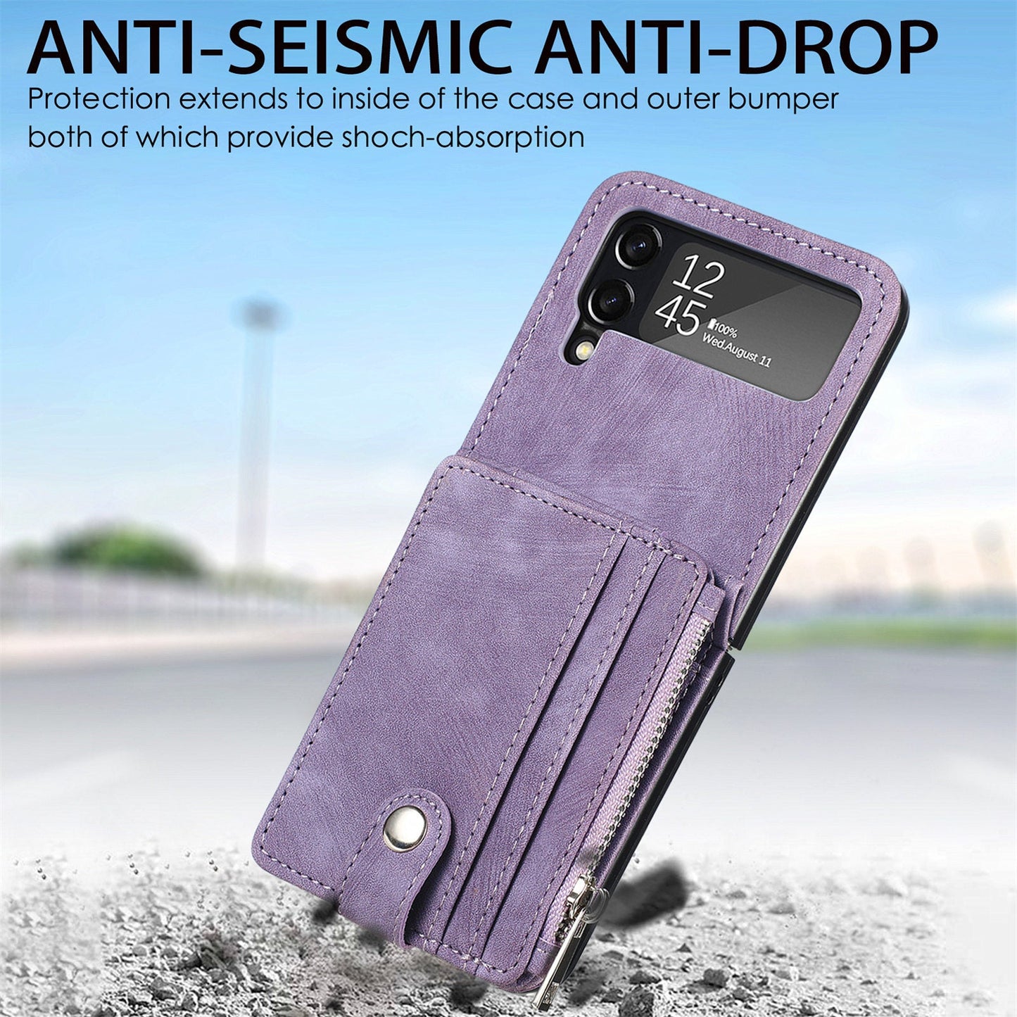Suitable for Samsung Galaxy Z Flip4 folding phone case zipper card insertion protective cover Z Flip3 flip cover - Korvel