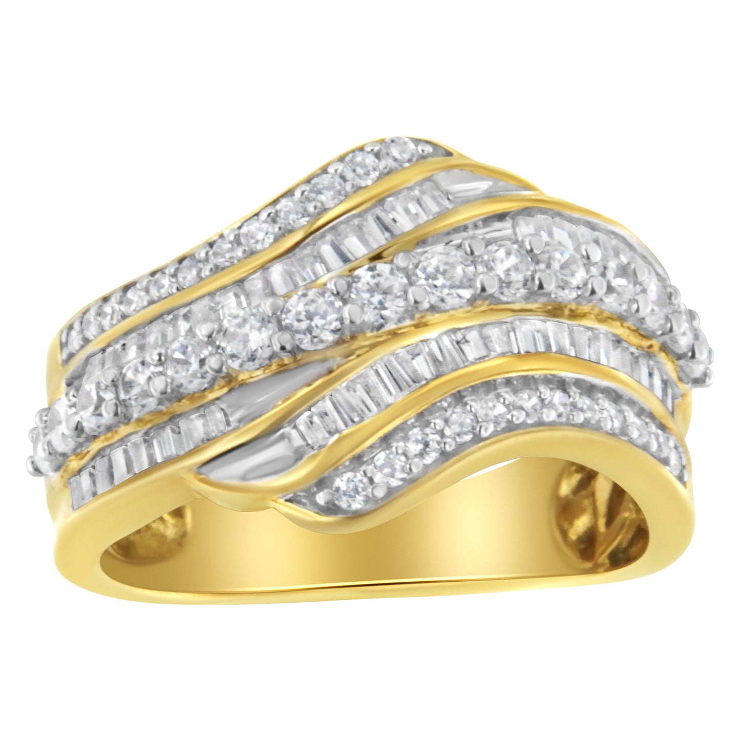10K Yellow Gold Diamond Multi-Row Wave Bypass Ring - Size 7