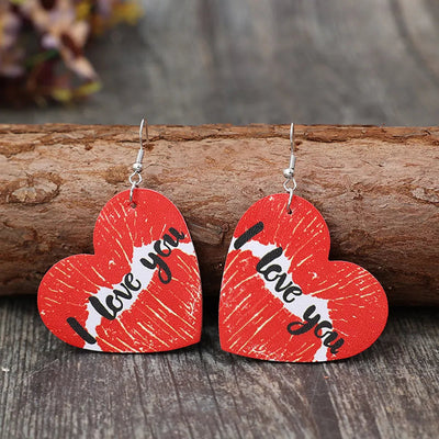 Boucles d'oreilles en cuir en forme de cœur Je t'aime