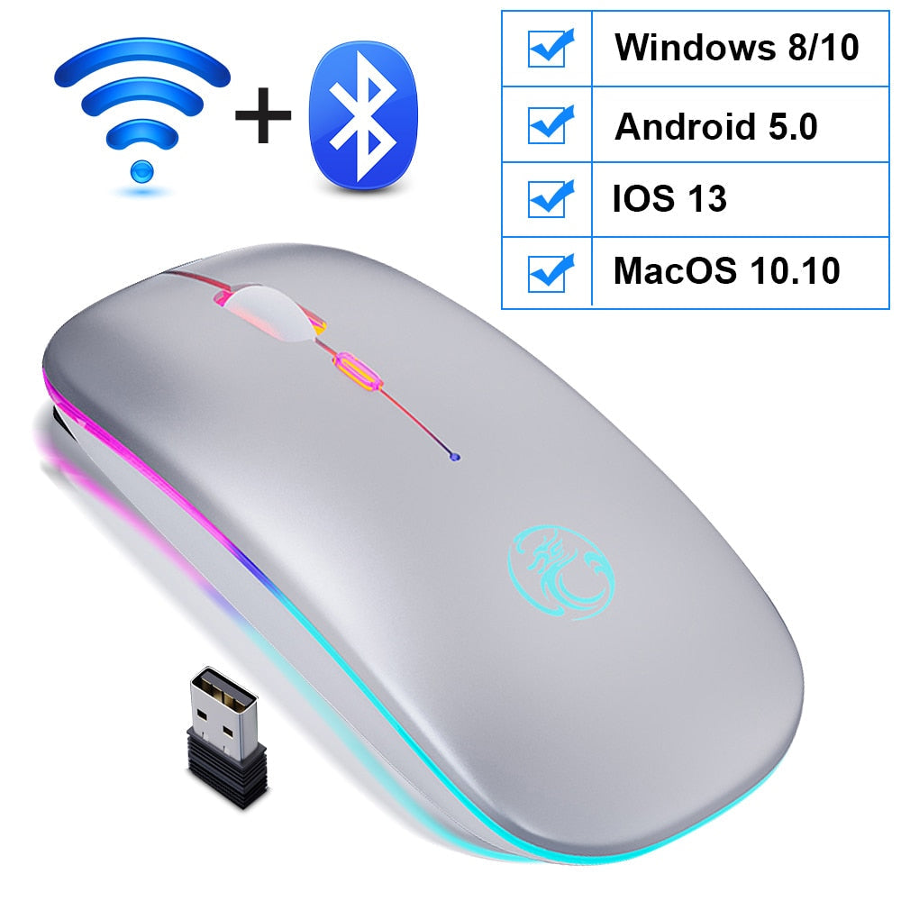 Wireless Mouse Bluetooth RGB Rechargeable Mouse Wireless Computer Silent Mause LED Backlit Ergonomic Gaming Mouse For Laptop PC - Korvel