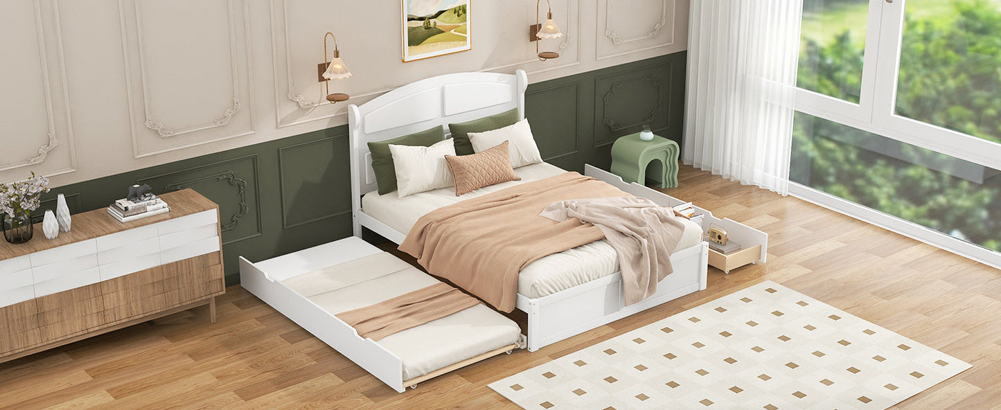 Lit plateforme queen en bois blanc élégant avec lit gigogne