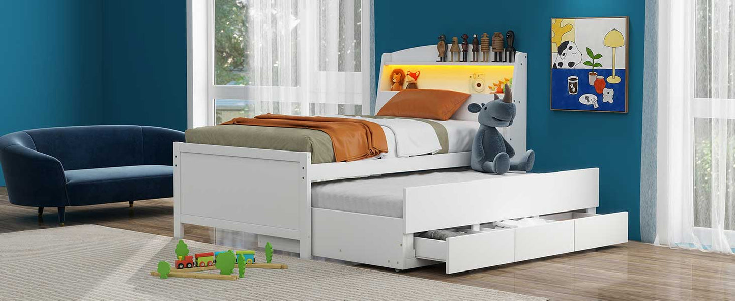 Cama Plataforma Elegante de Tamaño Twin con Almacenamiento y Cabecera LED