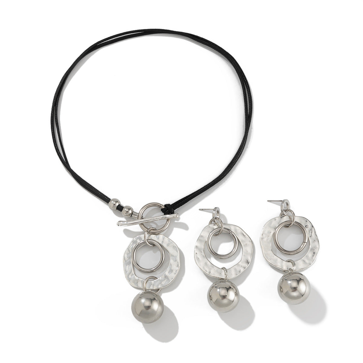 Ins Wind Circle CCB Leather Wax Thread Necklace Irregular Metallic Clavicle Chain Set - Korvel