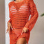 Knitted hollowed out pullover round neck long sleeved bikini swimsuit cover - Korvel