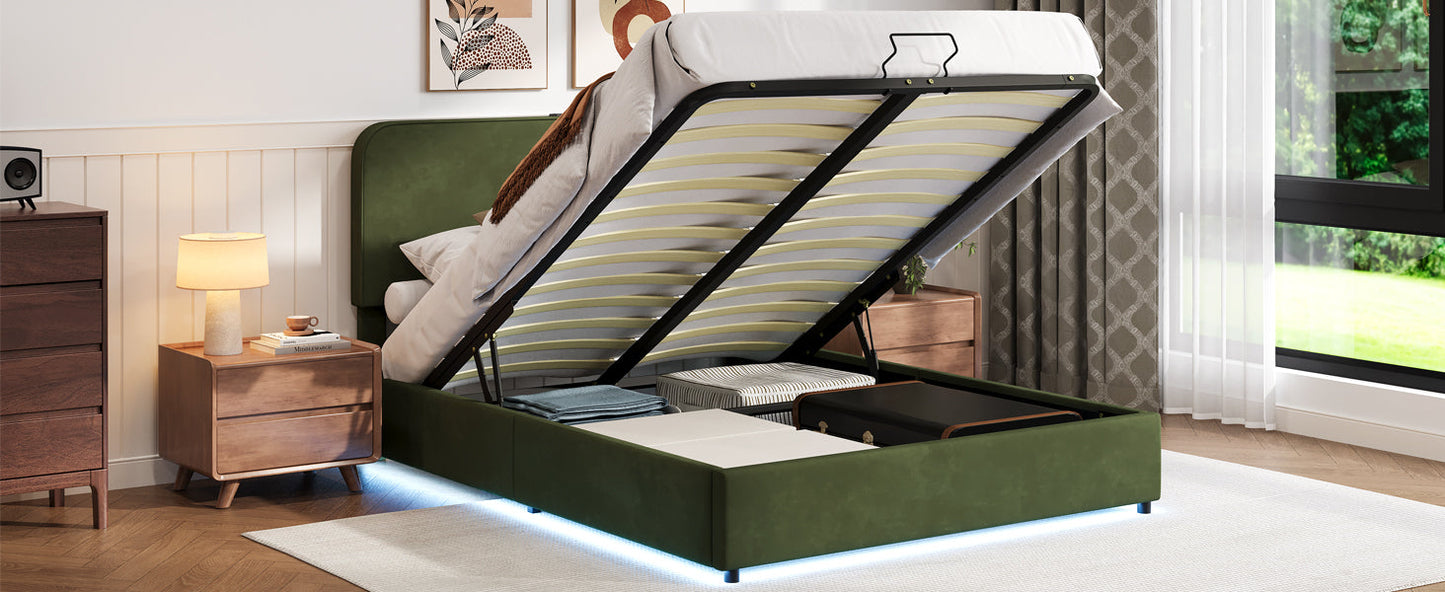 Hydraulic Storage Bed with RGB LED Lights and Bluetooth Speaker