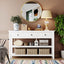 Retro Design Console Table with Two Open Shelves, Pine Solid Wood Frame and Legs for Living Room (Antique White) - Korvel