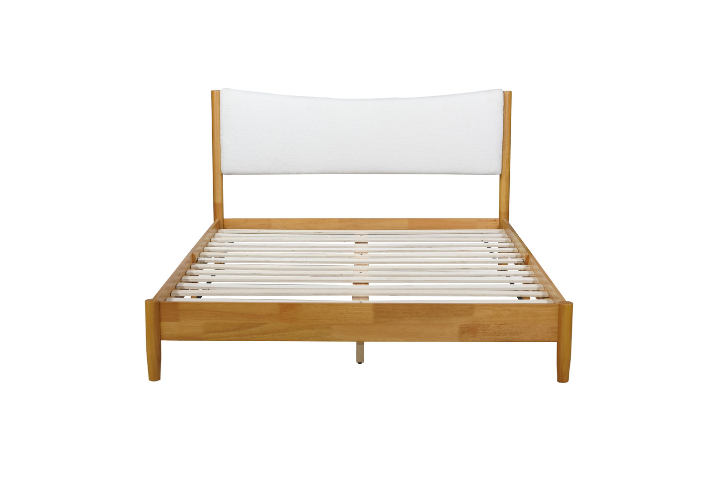 Queen Size Rubber Wooden , Solid Wooden Bed with Teddy Velvet Cushion Upholstered Headboard, Enhanced by Support Feet - Korvel