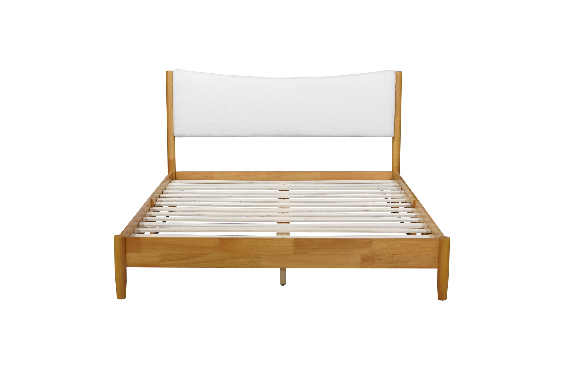 Queen Size Rubber Wooden , Solid Wooden Bed with Teddy Velvet Cushion Upholstered Headboard, Enhanced by Support Feet - Korvel